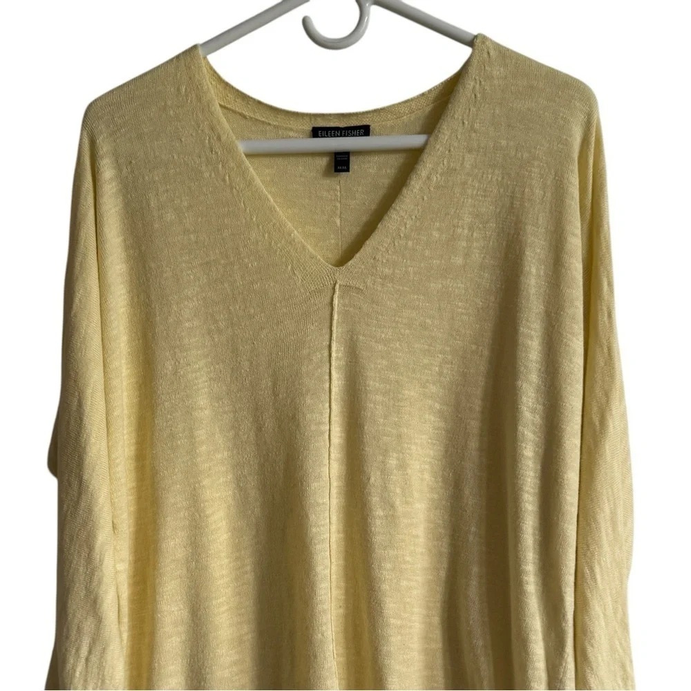Eileen Fisher Organic Linen Cotton Slub V-Neck Sweater, Yellow, Size M